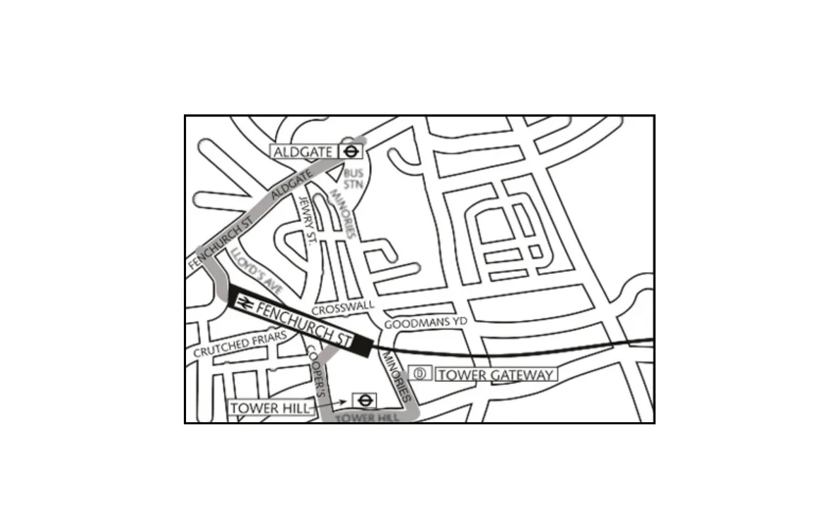 Map of street-level route between stations
