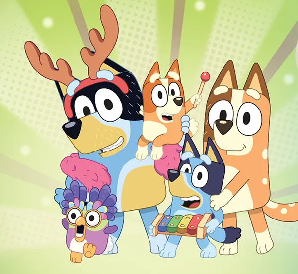 The animal stars of animated kids TV show Bluey.