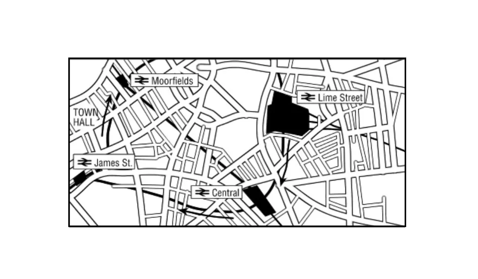 Map of street-level route between stations