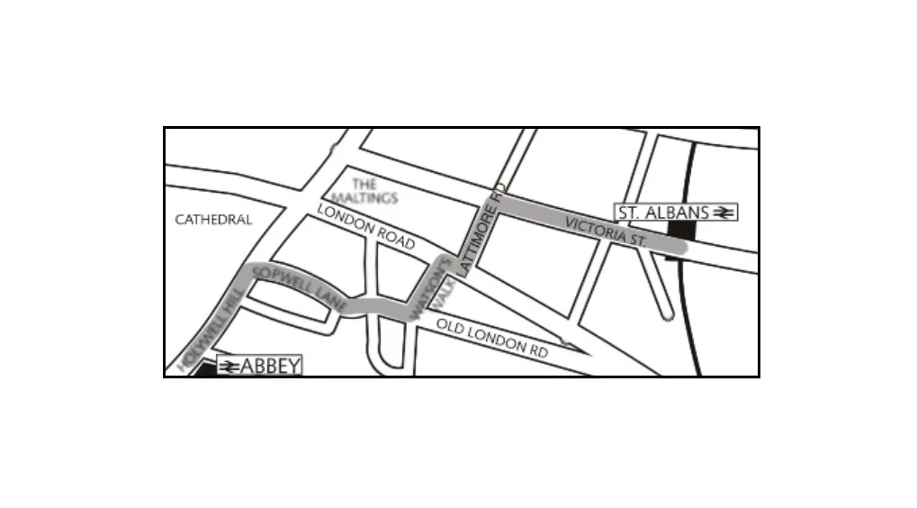 Map of street-level route between stations