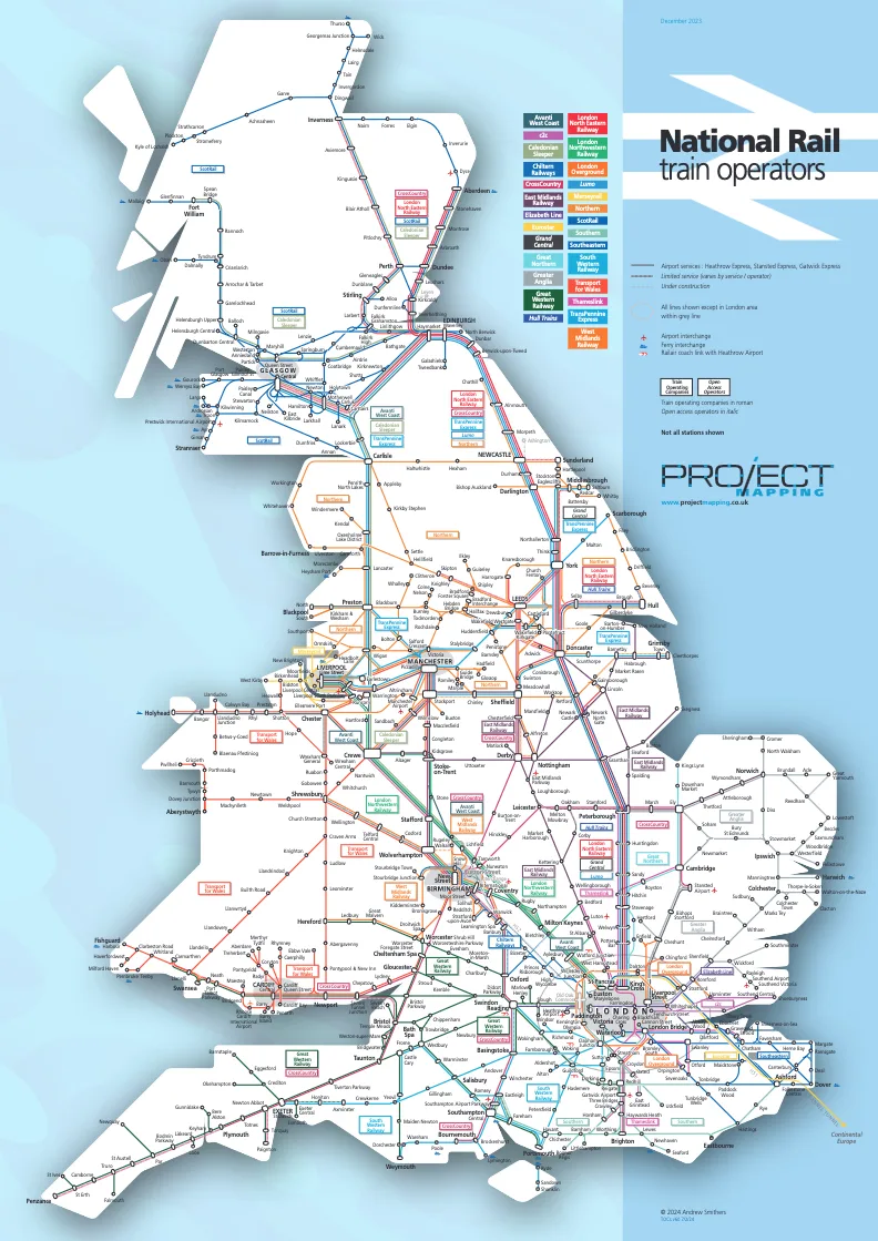 Map of National Rail services by Train Operator