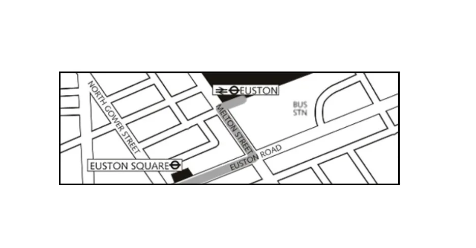 Map of street-level route between stations