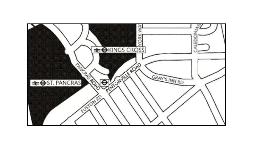 Map of street-level route between stations