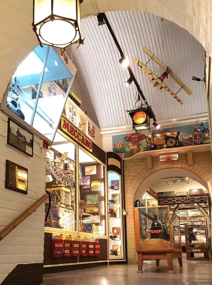 Vintage toys on display in a museum. 