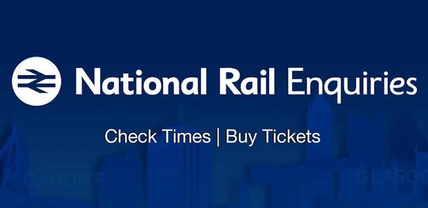 The logo for the National Rail Enquiries App, with the words 'Check Times' and 'Buy Tickets' underneath 