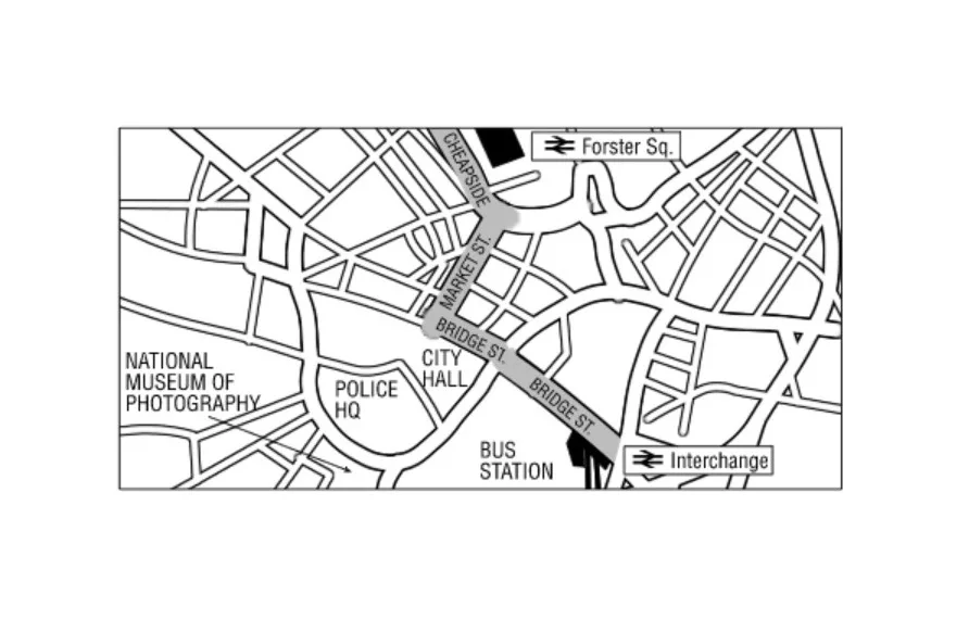 Map of street-level route between stations