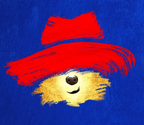 Stylised illustrated image of Paddington Bear, wearing a red hat against a dark blue background.