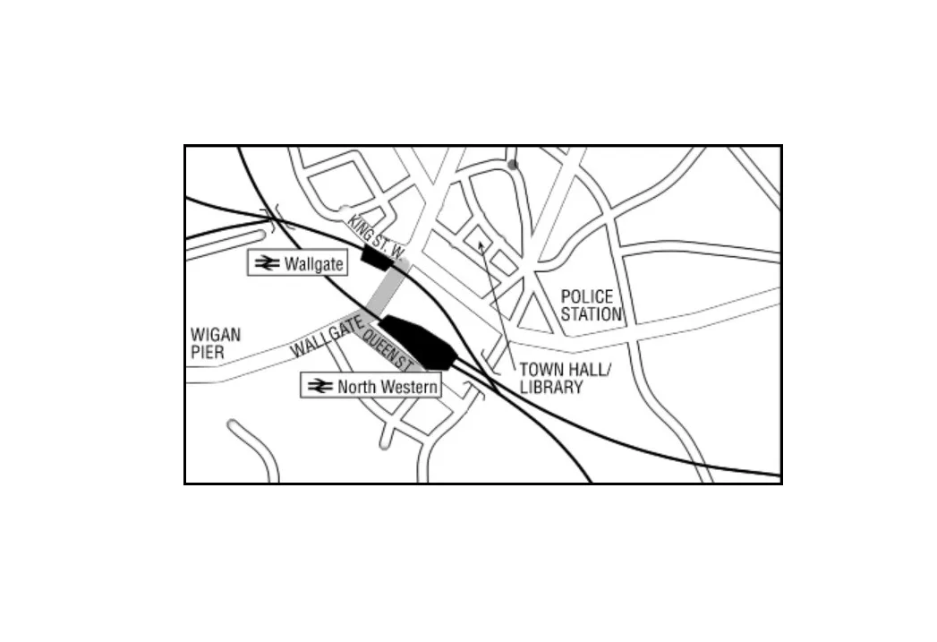 Map of street-level route between stations