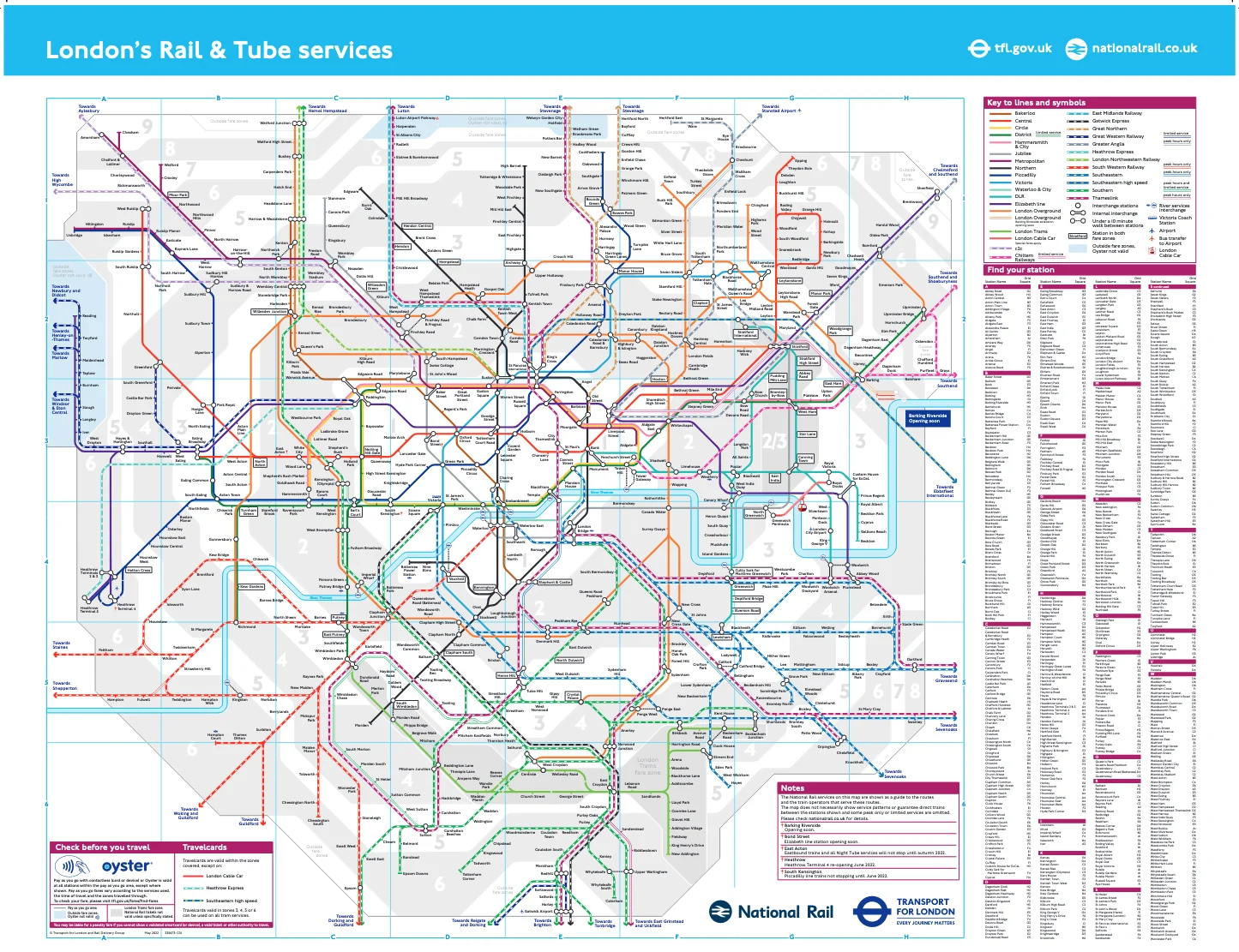 Map of London rail and tube services
