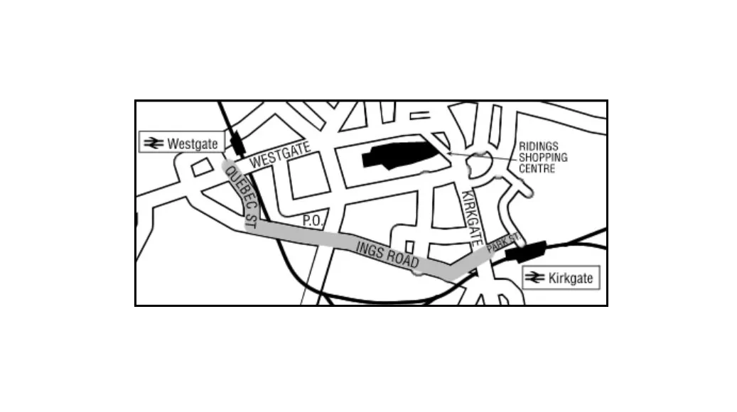 Map of street-level route between stations