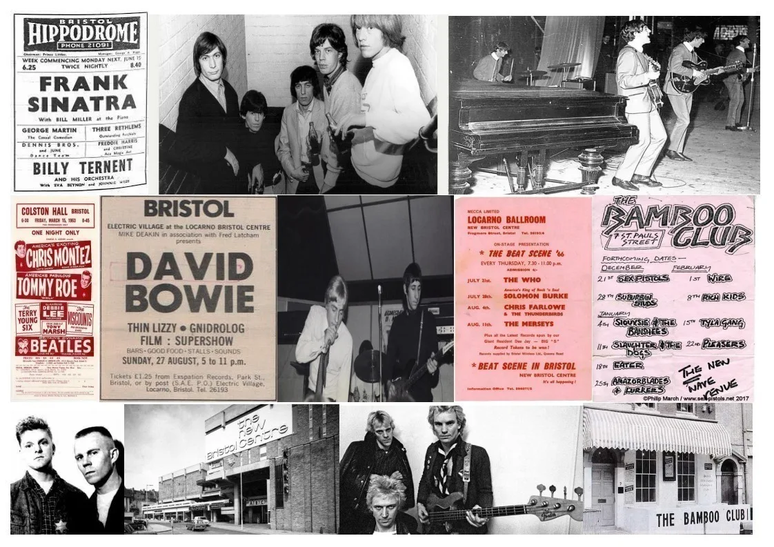 A selection of photos and flyers for music concerts.
