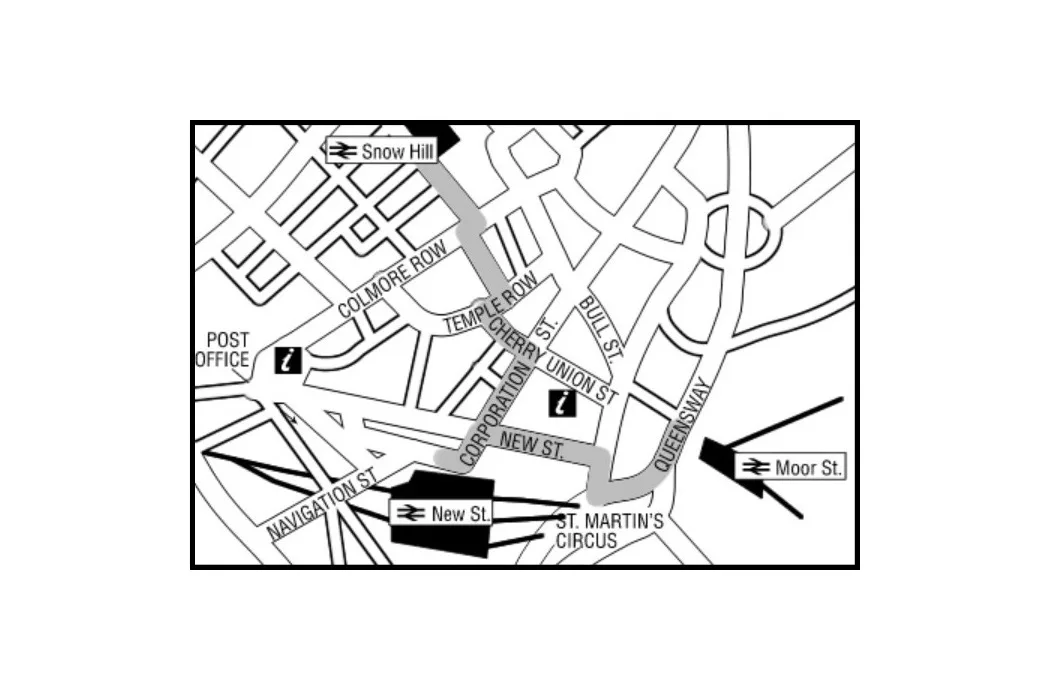 Map of street-level route between stations