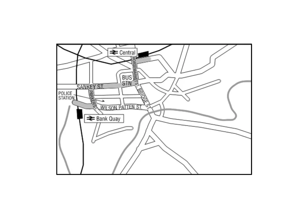 Map of street-level route between stations